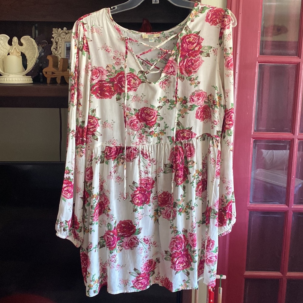 Kori America NWOT Anthropology S Floral cold shoulder boho sexy baby doll dress